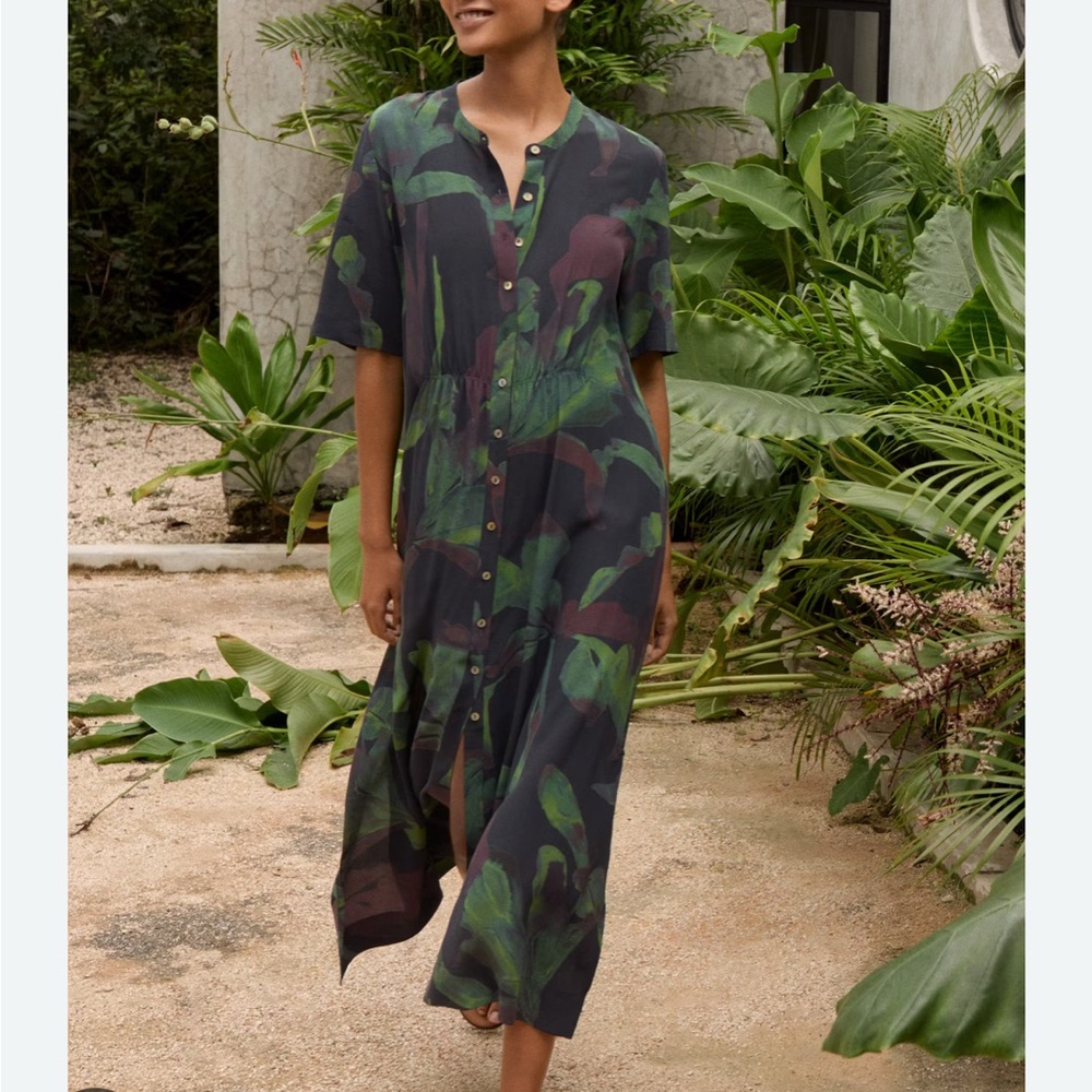 NWT Poetry 100% silk button-down maxi dress 14 L XL